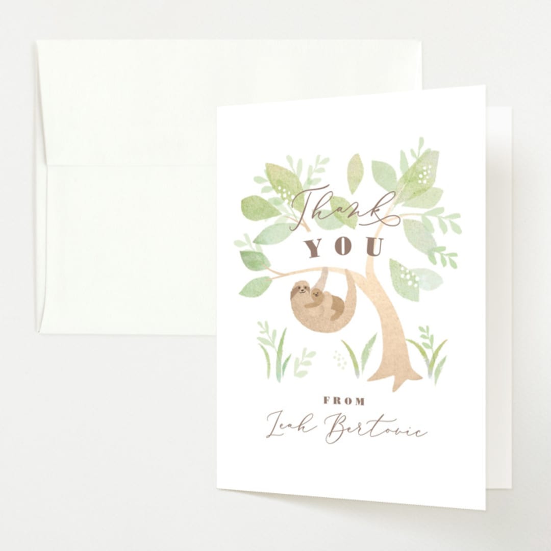 "Baby sloth" - Baby Shower Thank You Cards in Fern by Jennifer Wick - Front