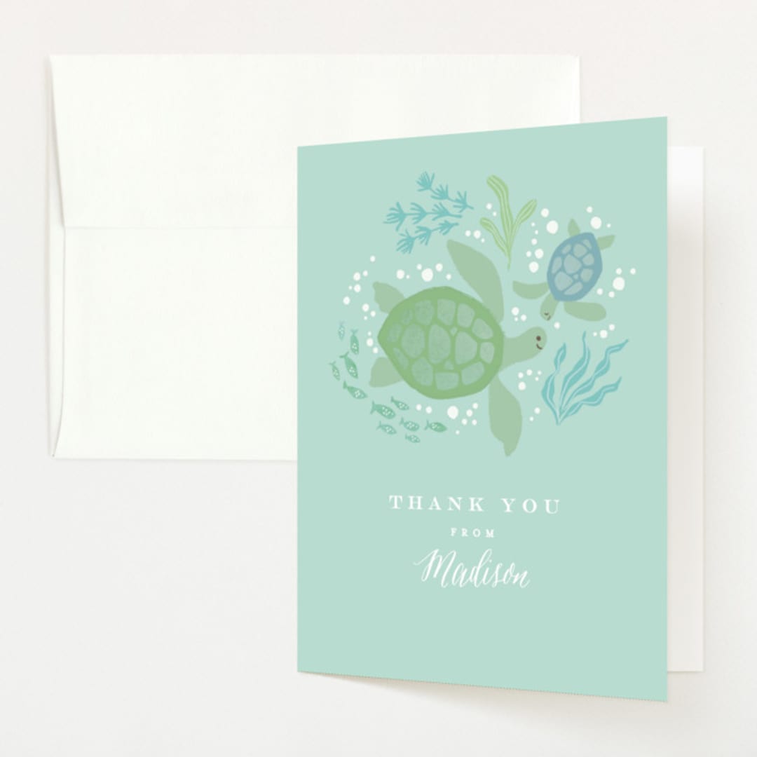 "Under The Sea" - Baby Shower Thank You Cards in Deep Sea by Jennifer Wick - Front