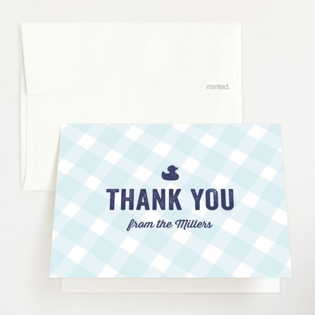 "B(A)B(Y)Q" - Baby Shower Thank You Cards in Sky Blue by Lauren Chism - Front