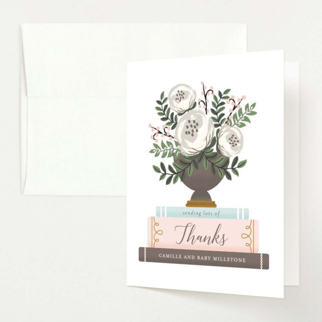 "Storybook Stack" - Baby Shower Thank You Cards in Peony by Lehan Veenker - Front