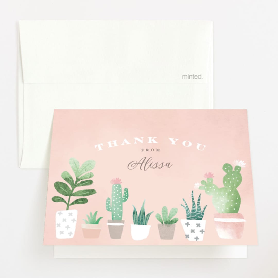 "Watercolor cactus" - Baby Shower Thank You Cards in Blush by Jennifer Wick - Front
