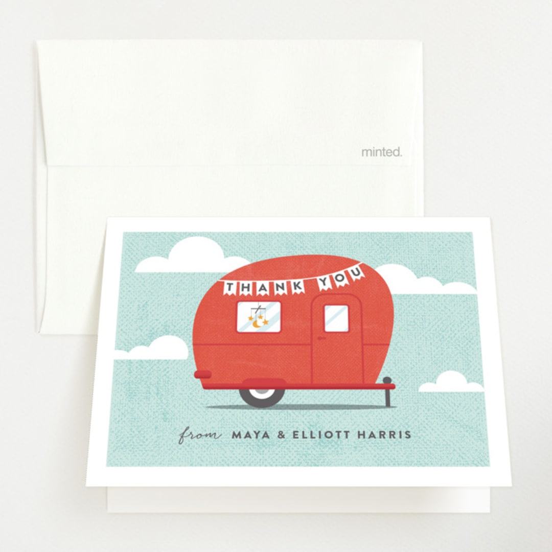 "Cute Camper" - Baby Shower Thank You Cards in Ruby by Olivia Raufman - Front