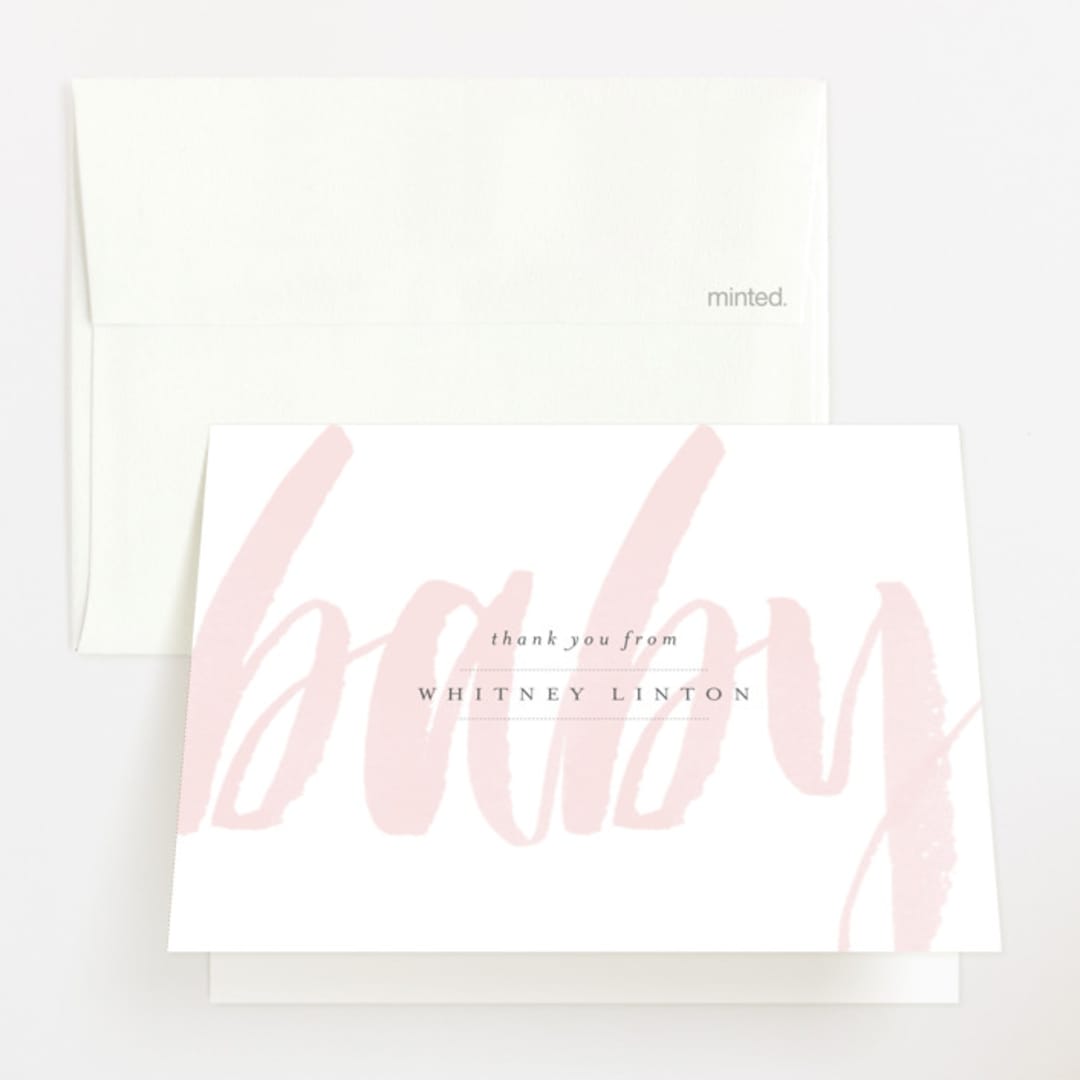 "Whisper" - Baby Shower Thank You Cards in Blush by Sara Hicks Malone - Front