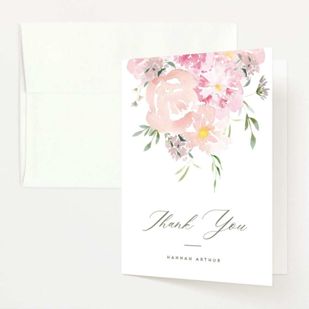 "Flora Fest" - Baby Shower Thank You Cards in Blush by Leah Bisch - Front