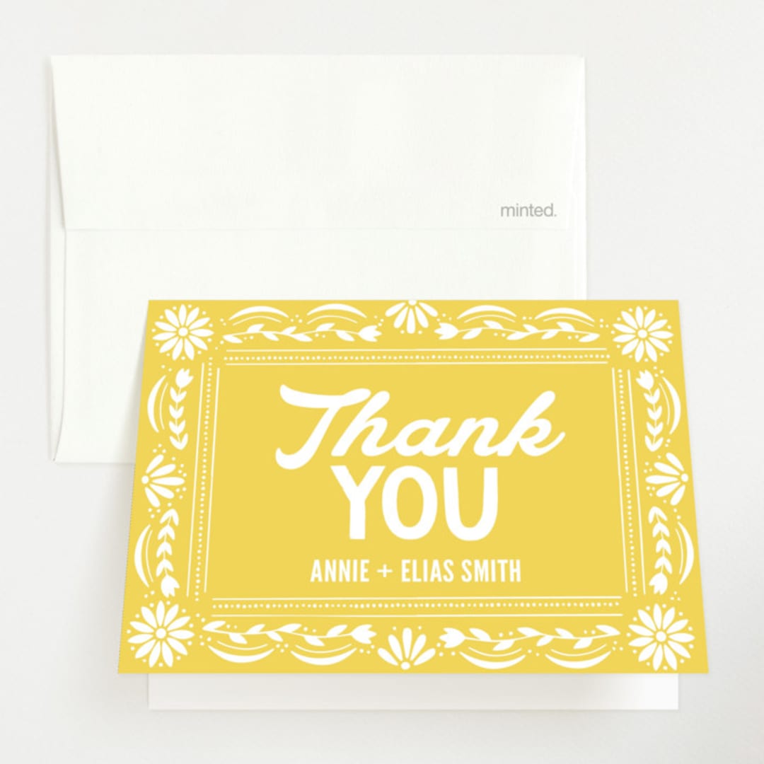 "Pretty Picado" - Baby Shower Thank You Cards in Marigold by Jessie Steury - Front