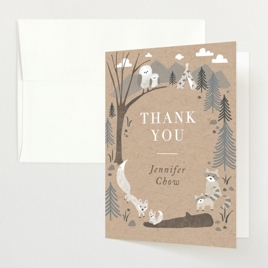 "Woodland's welcome" - Baby Shower Thank You Cards in Kraft by Jennifer Wick - Front