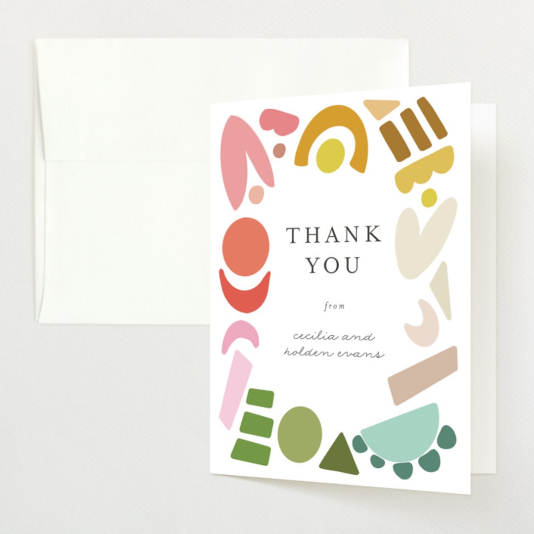 "Rainbow Shapes" - Baby Shower Thank You Cards in Rainbow by Morgan Kendall - Front