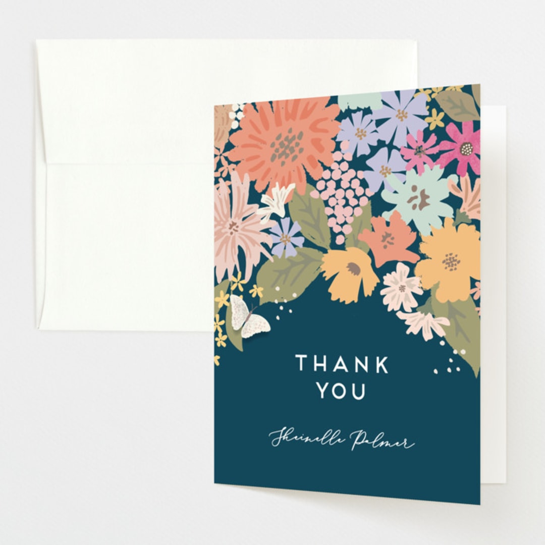 "Seedlings" - Baby Shower Thank You Cards in Navy by Jennifer Wick - Front
