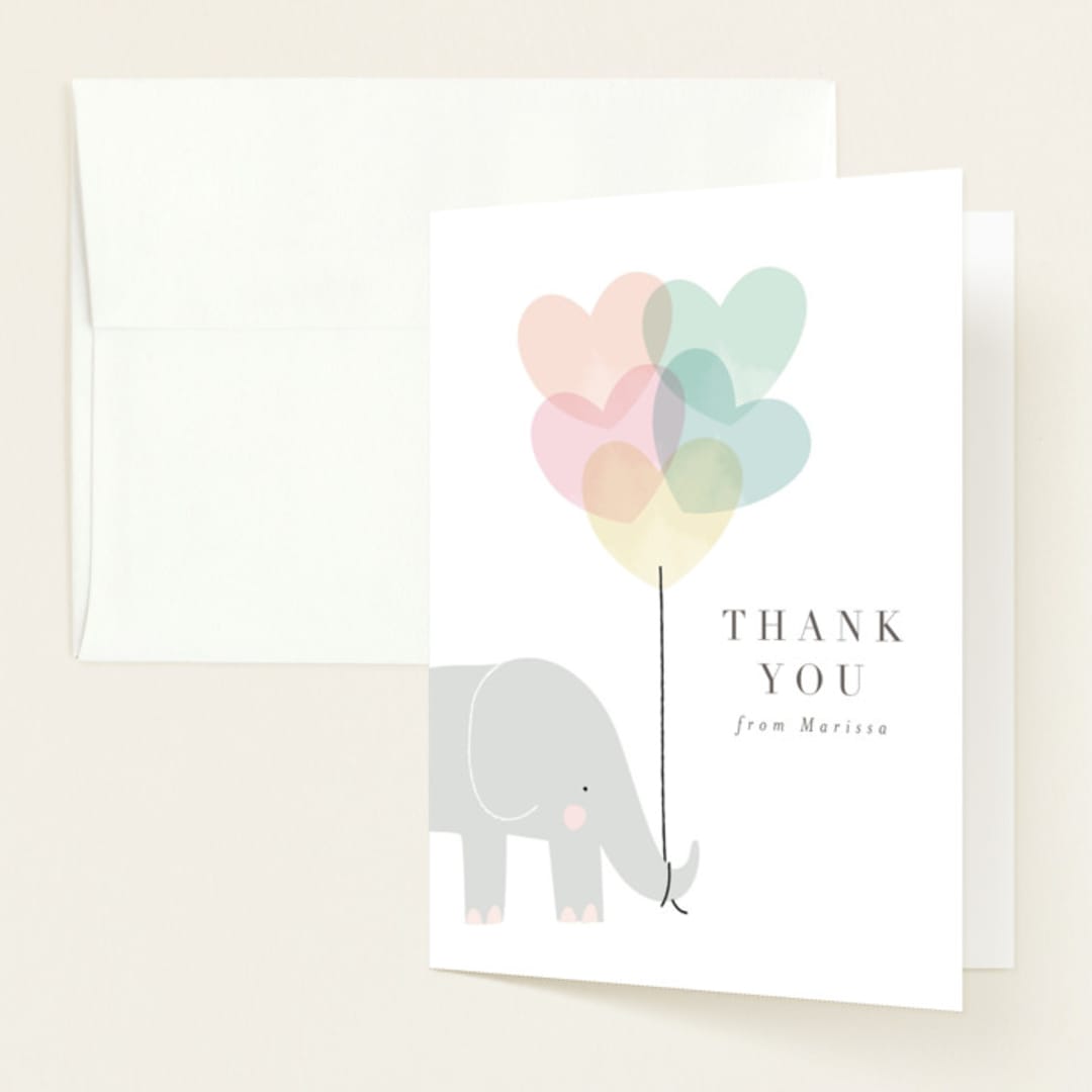 "Elephant" - Baby Shower Thank You Cards in Peony by Lori Wemple - Front