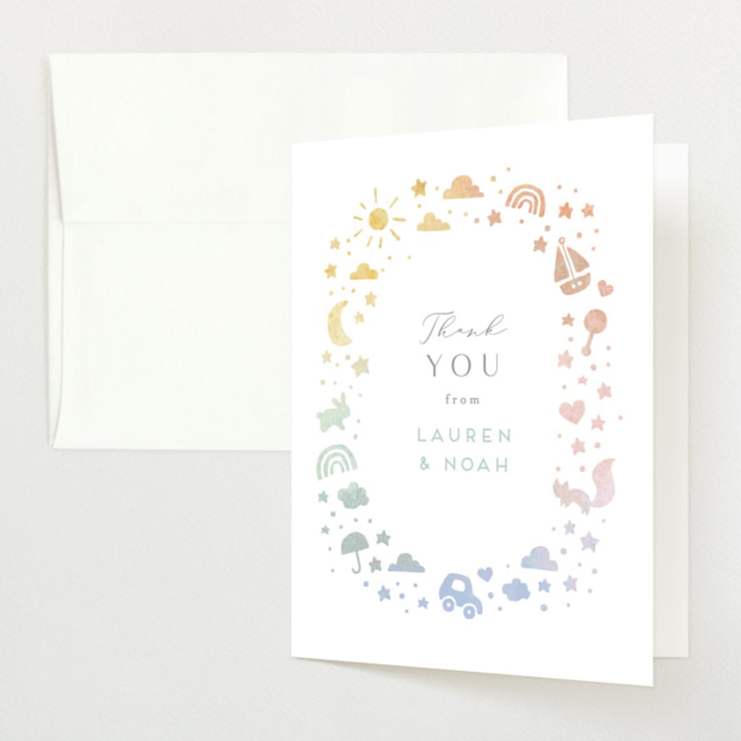 "Ethereal stars" - Baby Shower Thank You Cards in Rainbow by Jennifer Wick - Front