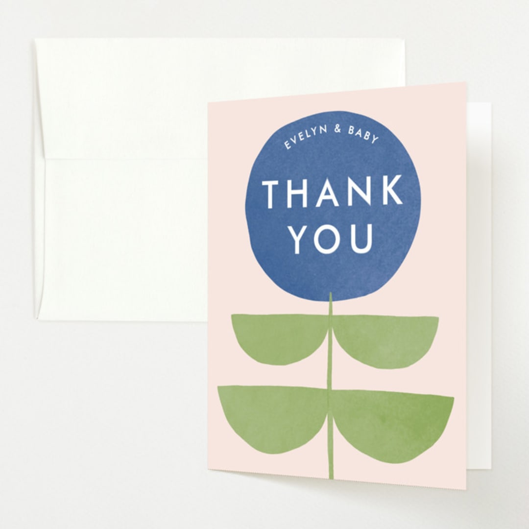"Bold Blossom" - Baby Shower Thank You Cards in Bluebell by Lehan Veenker - Front