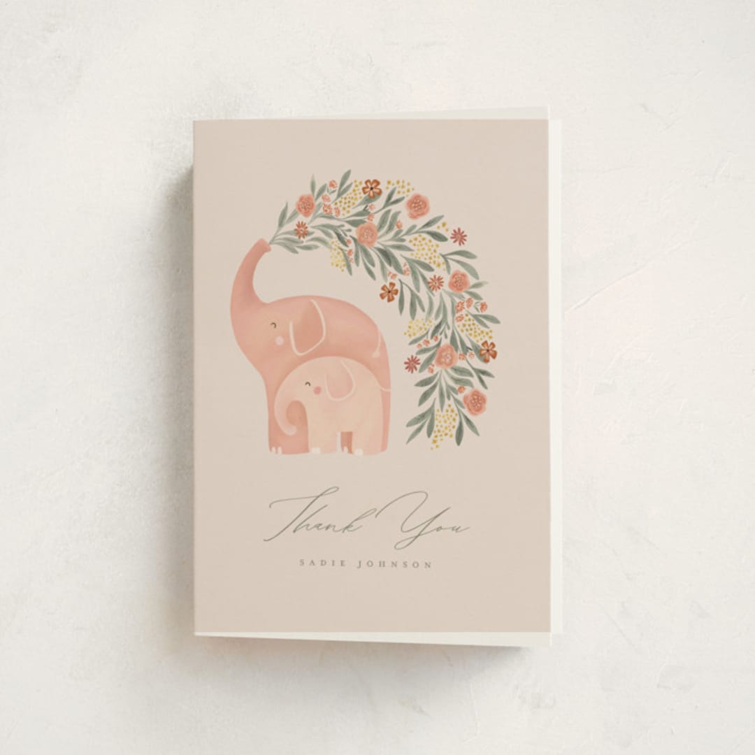 "Elephant Garden" - Baby Shower Thank You Cards in Snapdragon by Joanna Griffin - Front