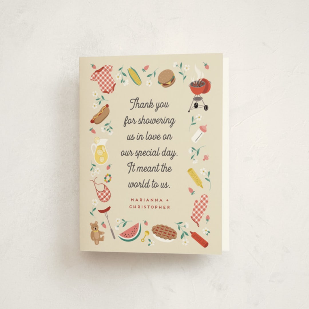 "Baby-Q" - Baby Shower Thank You Cards in Ketchup by Jamie Alexander - Front