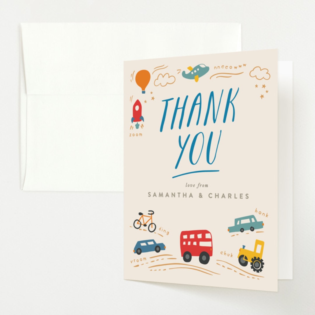"Adventure Begins" - Baby Shower Thank You Cards in Blue Jay by Creo Study - Front