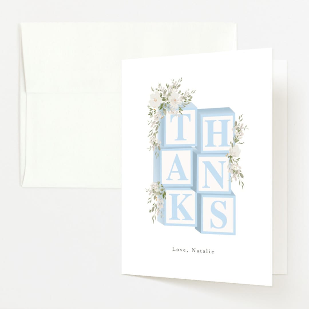 "Botanical Blocks" - Baby Shower Thank You Cards in Baby Blue by Itsy Belle Studio - Front