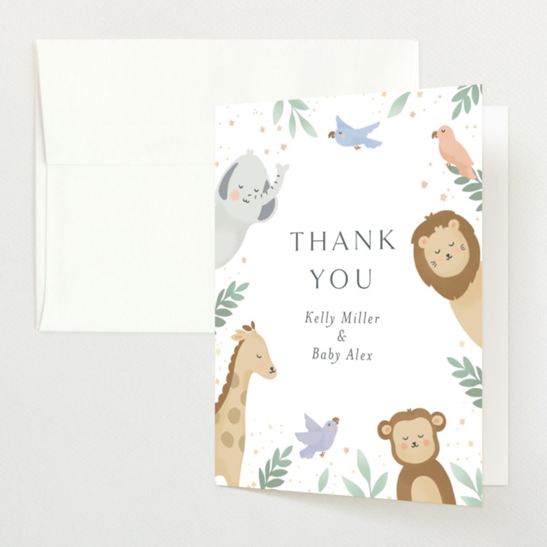"Jungle Animals" - Baby Shower Thank You Cards in Mint by Christy Hy Lee - Front