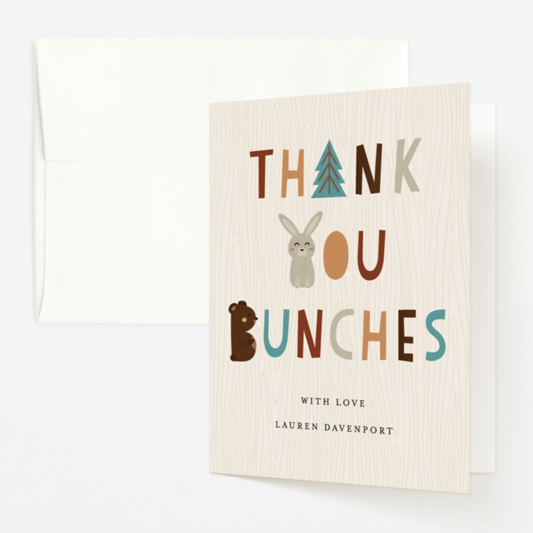"Woodland Type" - Baby Shower Thank You Cards in Birch by Erica Krystek - Front