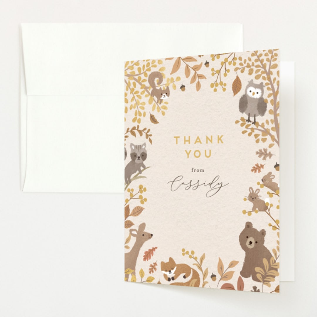 "Woodland autumn" - Baby Shower Thank You Cards in Pumpkin by Jennifer Wick - Front