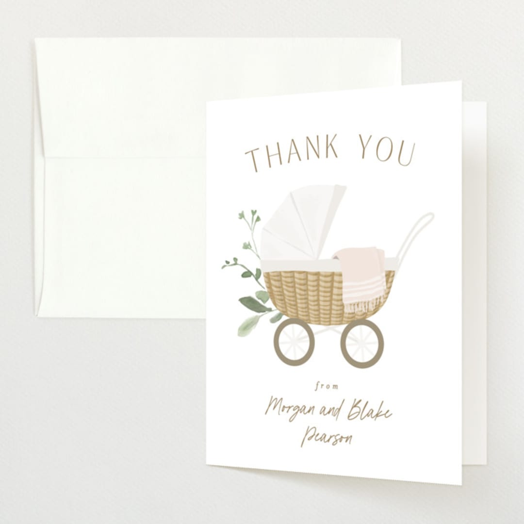 "Boho Buggy" - Baby Shower Thank You Cards in Porcelain by Everett Paper Goods - Front