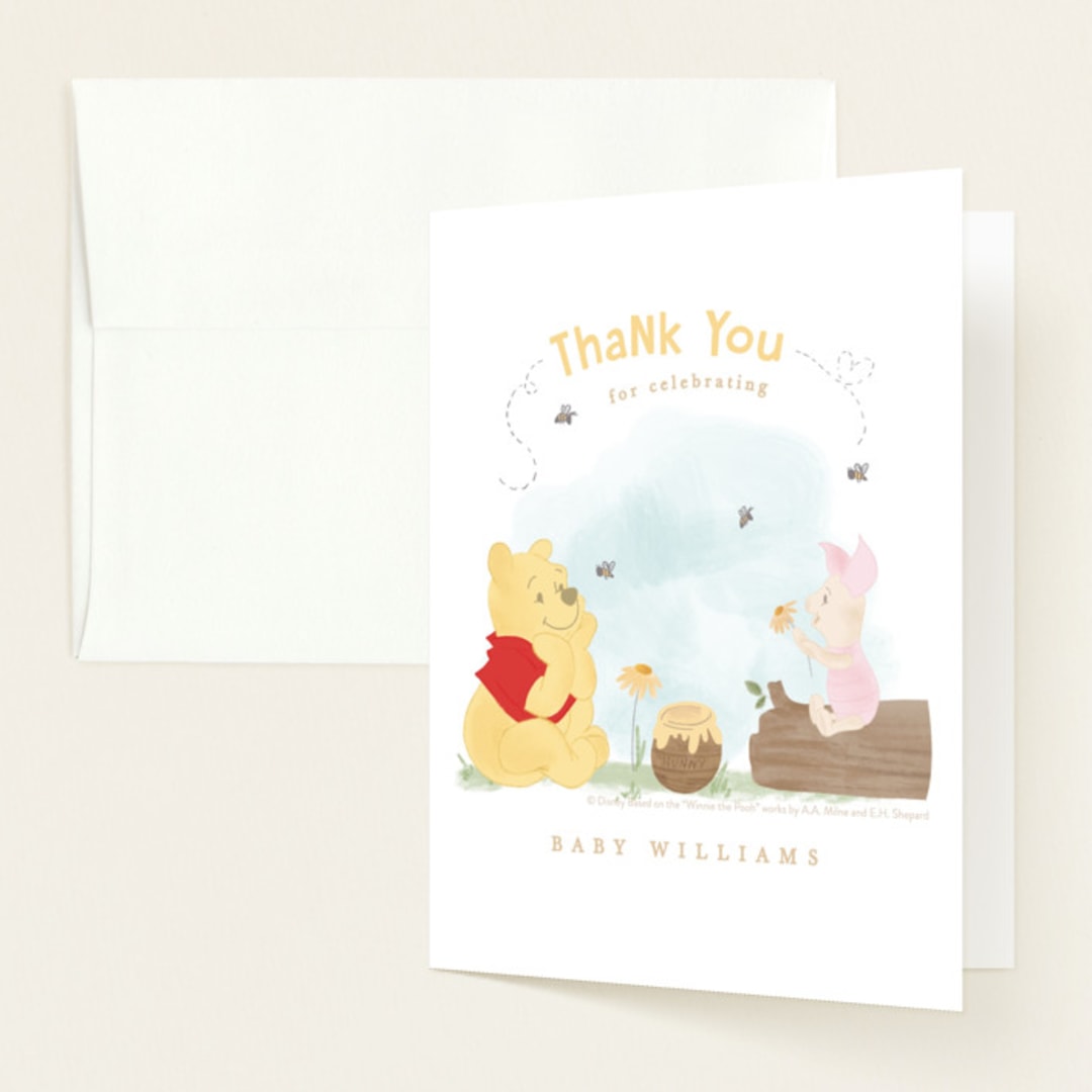 "Disney's Winnie The Pooh a little hunny" - Baby Shower Thank You Cards in Sky by Creo Study - Front