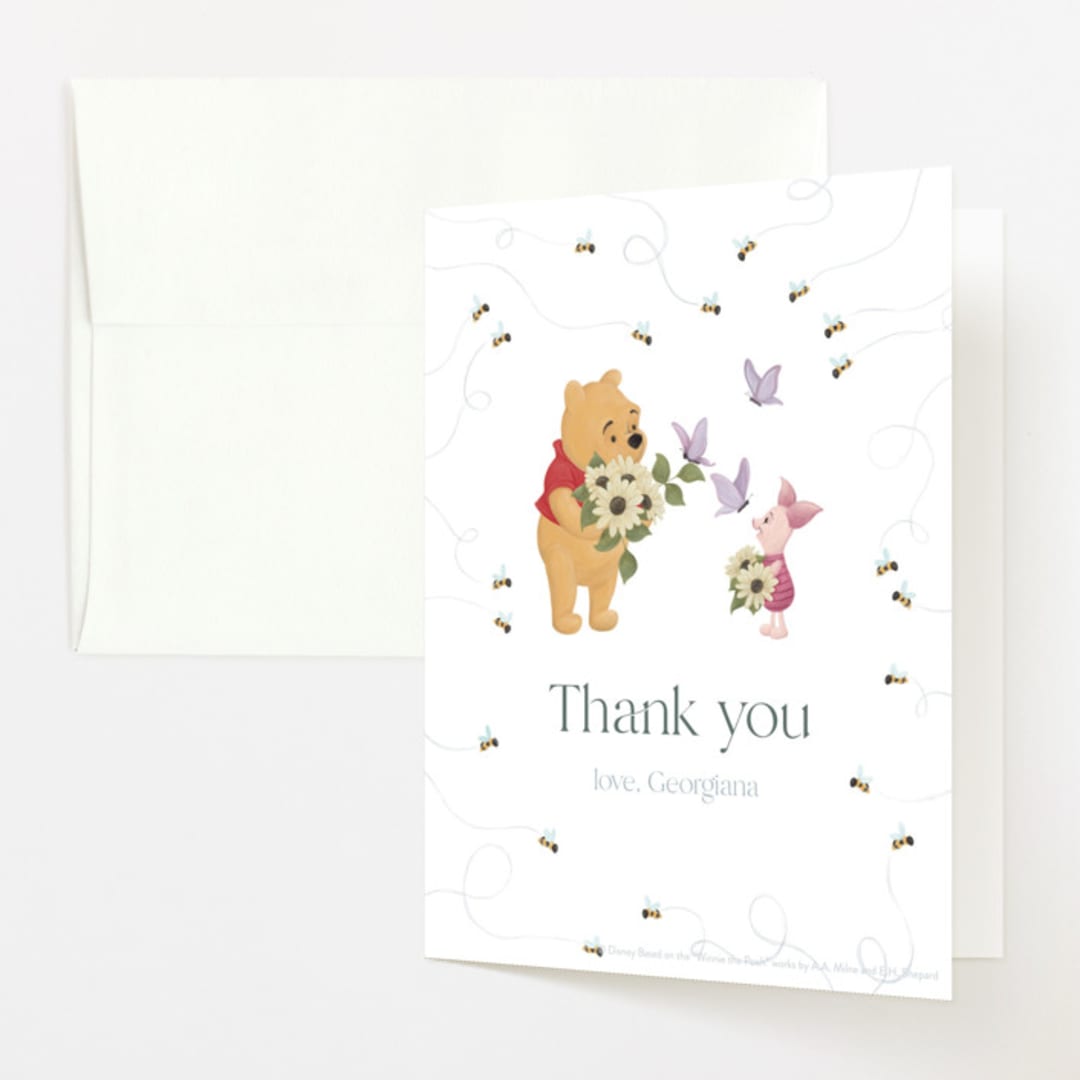 "Disney's Winnie the Pooh In Bloom" - Baby Shower Thank You Cards in Spring by Townsend Majors - Front