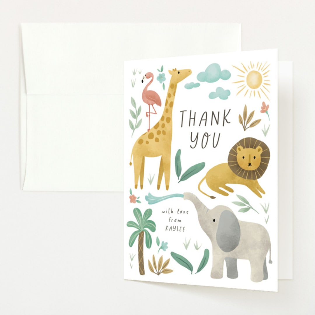 "Safari Adventure" - Baby Shower Thank You Cards in Cotton by Randi Cirelli - Front