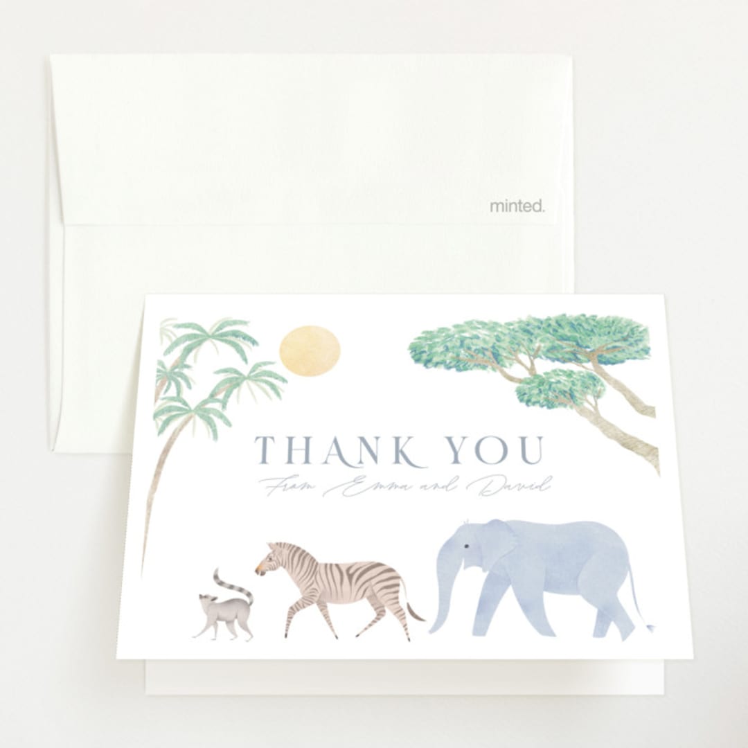 "Africa" - Baby Shower Thank You Cards in Sky Blue by Sabrin Deirani - Front