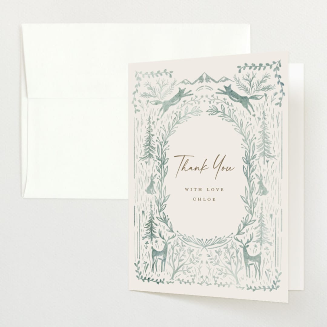"The Story Begins" - Baby Shower Thank You Cards in Sage by Petra Kern - Front