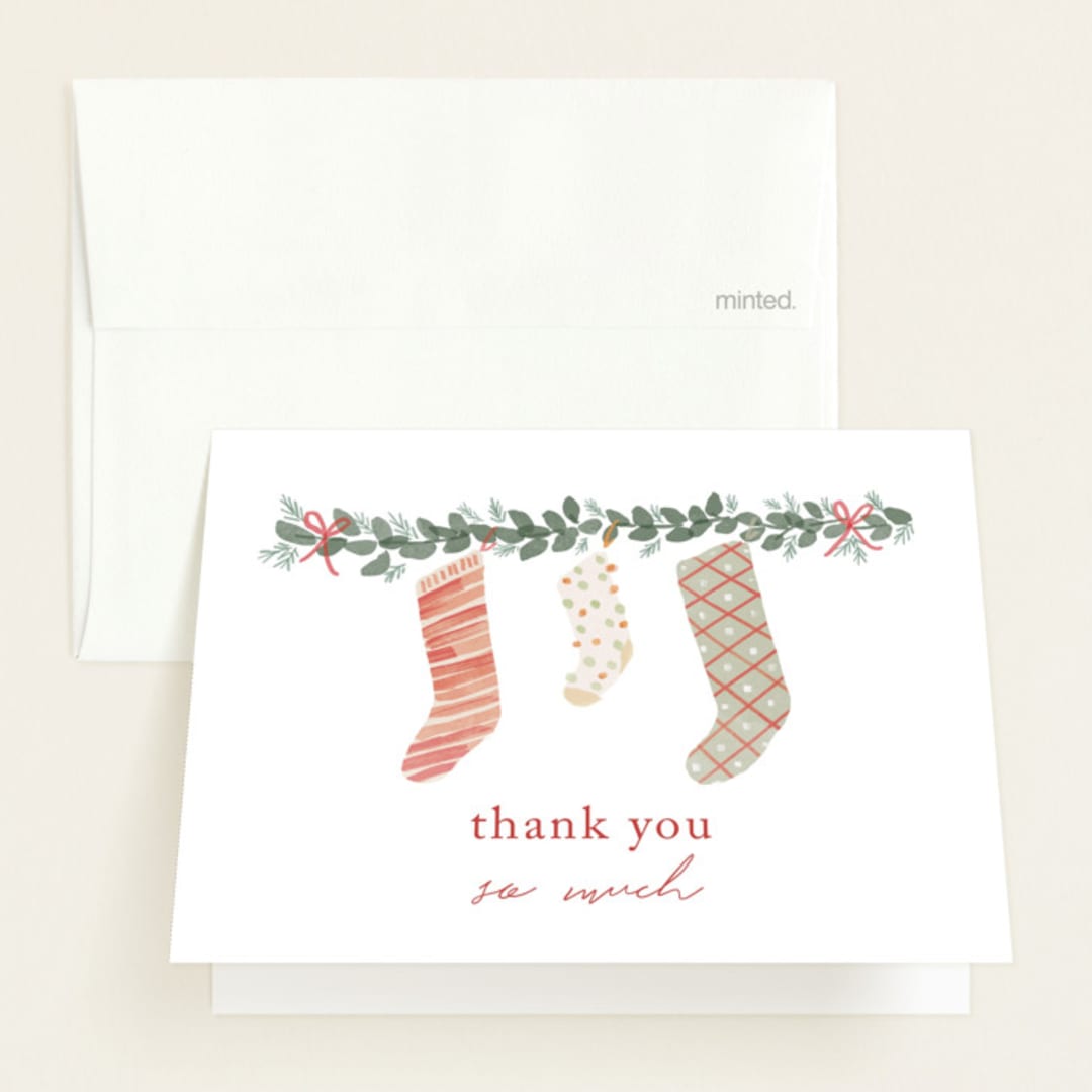 "merry little stockings" - Baby Shower Thank You Cards in Cranberry by Rebecca Durflinger - Front