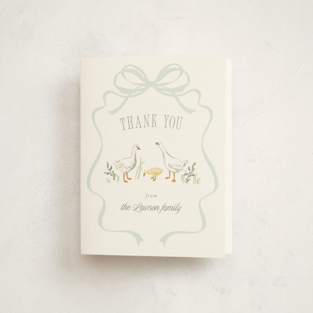 "Storybook Geese" - Baby Shower Thank You Cards in Mint by Everett Paper Goods - Front