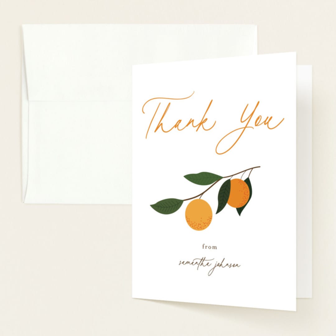 "Little Cutie" - Baby Shower Thank You Cards in Clementine by Stacey Meacham - Front