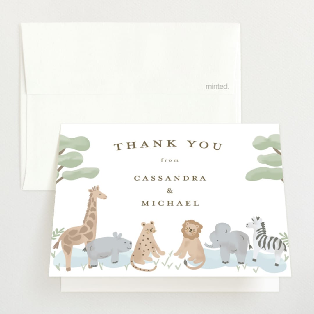 "Little Animal World" - Baby Shower Thank You Cards in Air by Jennifer Holbrook - Front