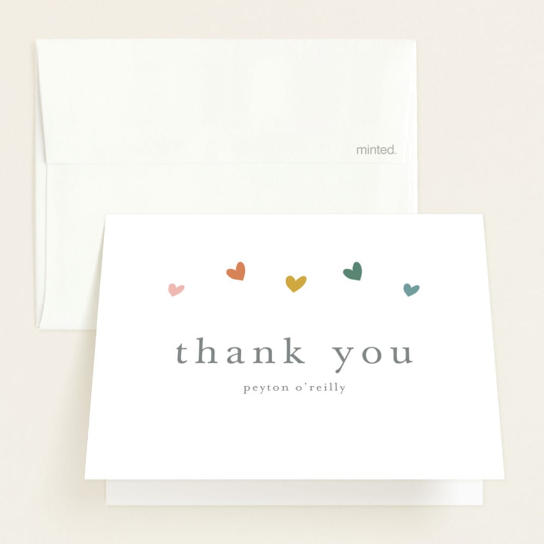 "Tiny Hearts" - Baby Shower Thank You Cards in Hearts Rainbow by Stacey Meacham - Front