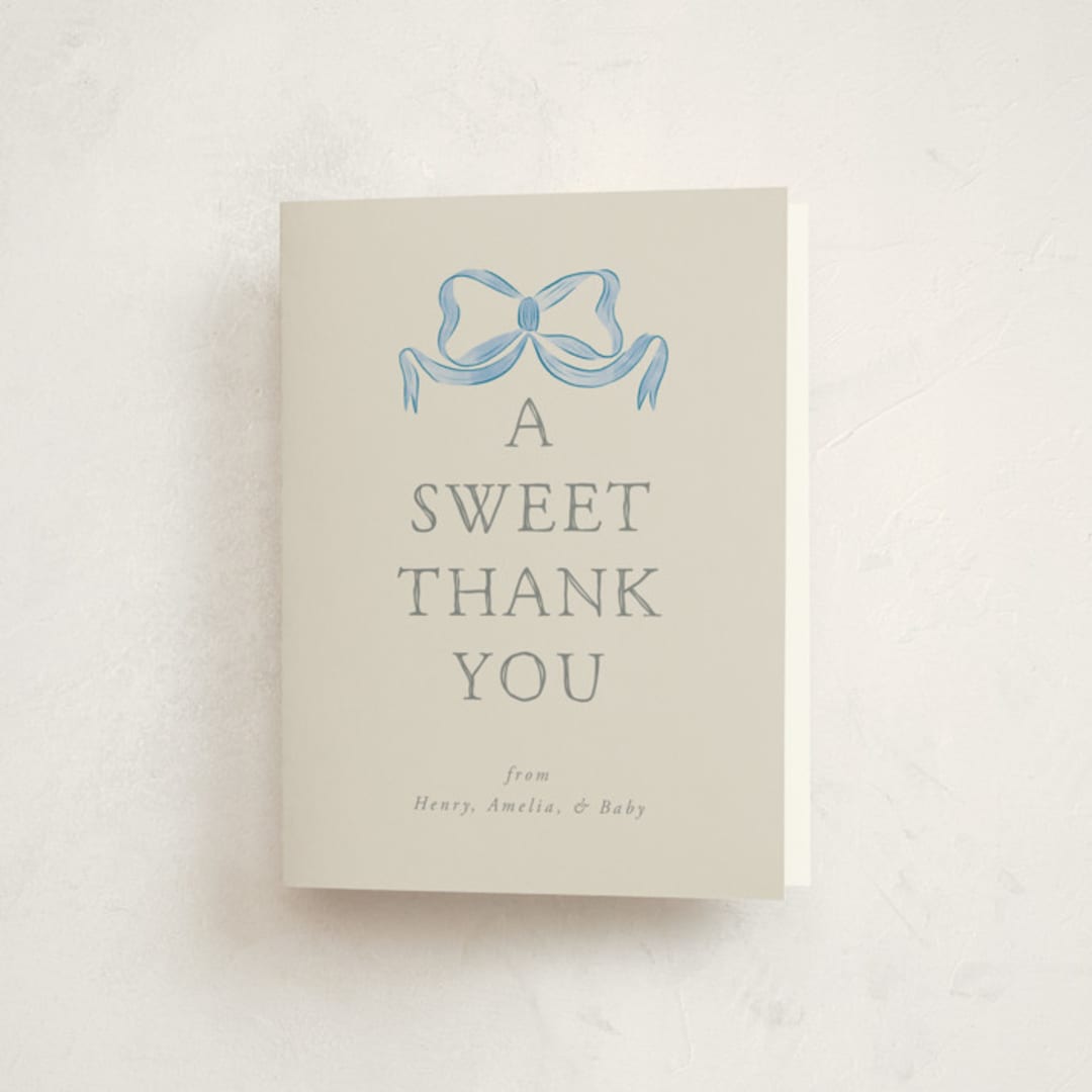 "Vintage Bow" - Baby Shower Thank You Cards in Baby Blues by Lehan Veenker - Front