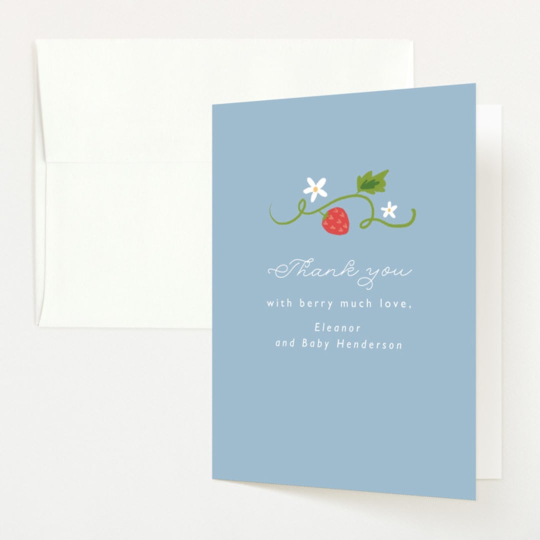 "Berry Sweet" - Baby Shower Thank You Cards in Blueberry by Hudson meet Rose - Front