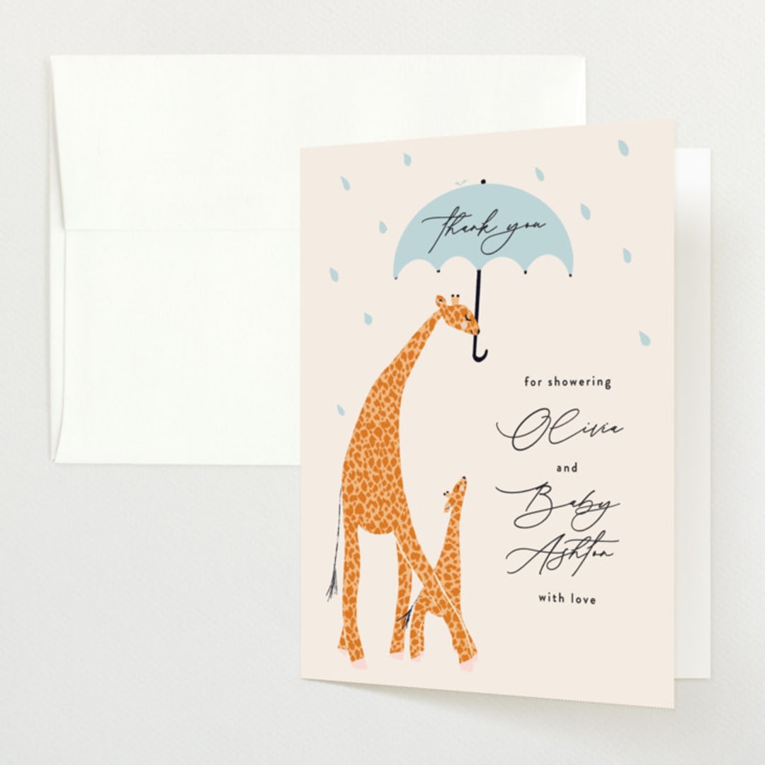 "Take Shelter" - Baby Shower Thank You Cards in Powder by Gwen Bedat - Front