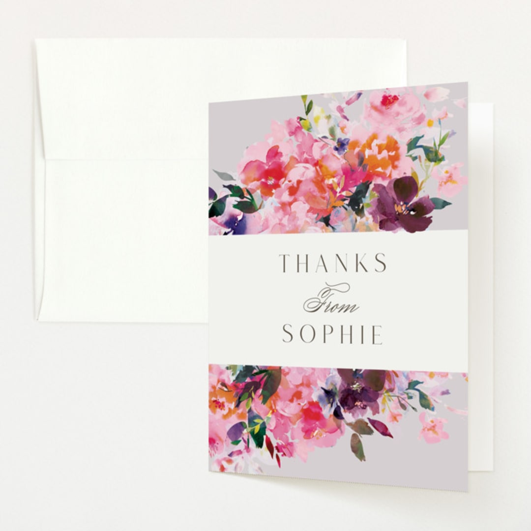 "Blooms" - Baby Shower Thank You Cards in Rose by Lori Wemple - Front