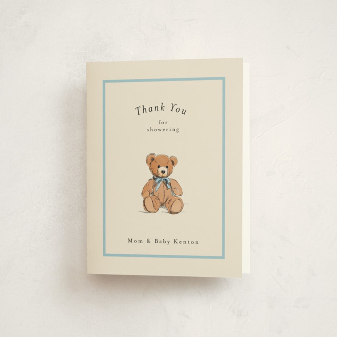 "Antique Teddy Bear" - Baby Shower Thank You Cards in Frost by Becky Nimoy - Front