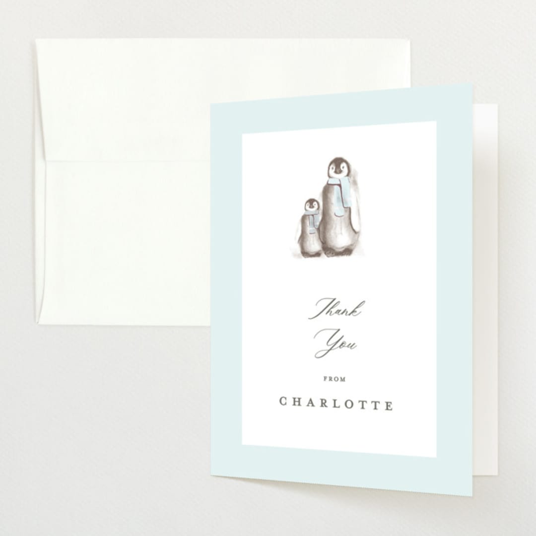 "Penguins" - Baby Shower Thank You Cards in Ice by Teju Reval - Front