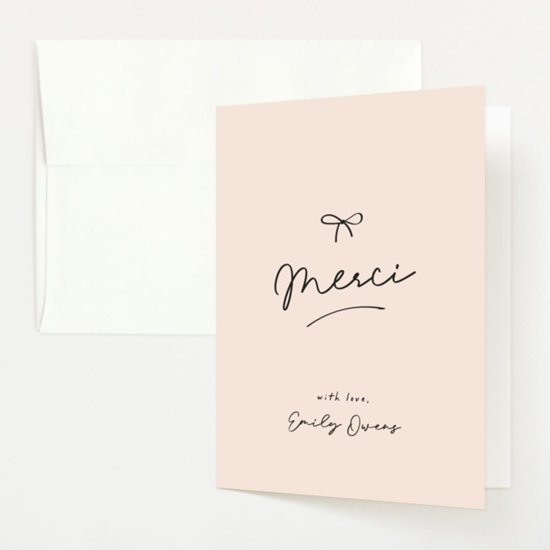 "Oh Bebe" - Baby Shower Thank You Cards in Blush by Ashley Iwafuchi - Front