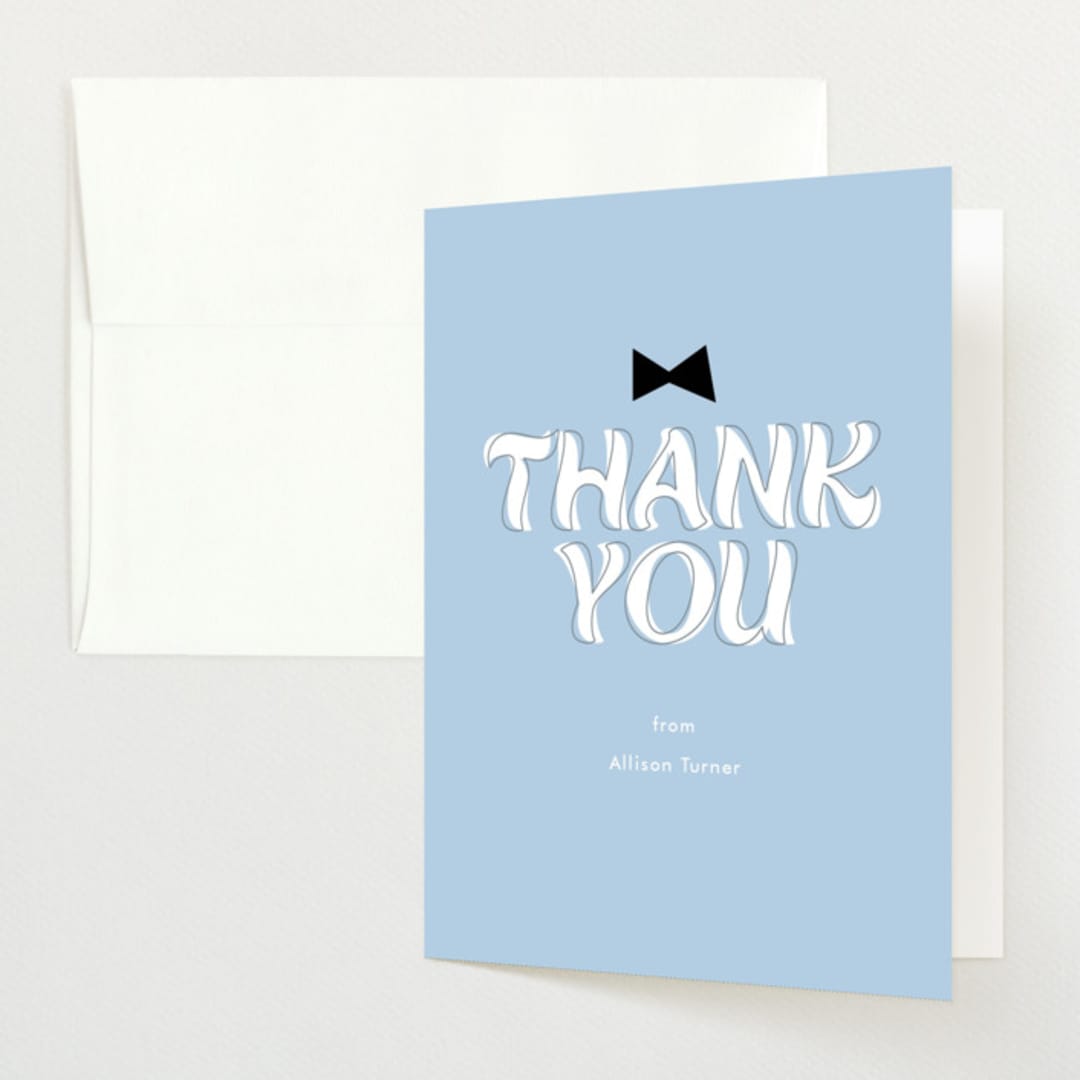 "Boy Mom" - Baby Shower Thank You Cards in Sky by Angela Garrick - Front