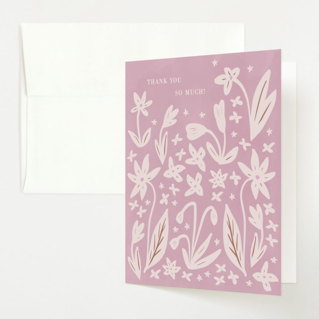 "Friendly Flowers" - Baby Shower Thank You Cards in Blush by Ani Somi - Front