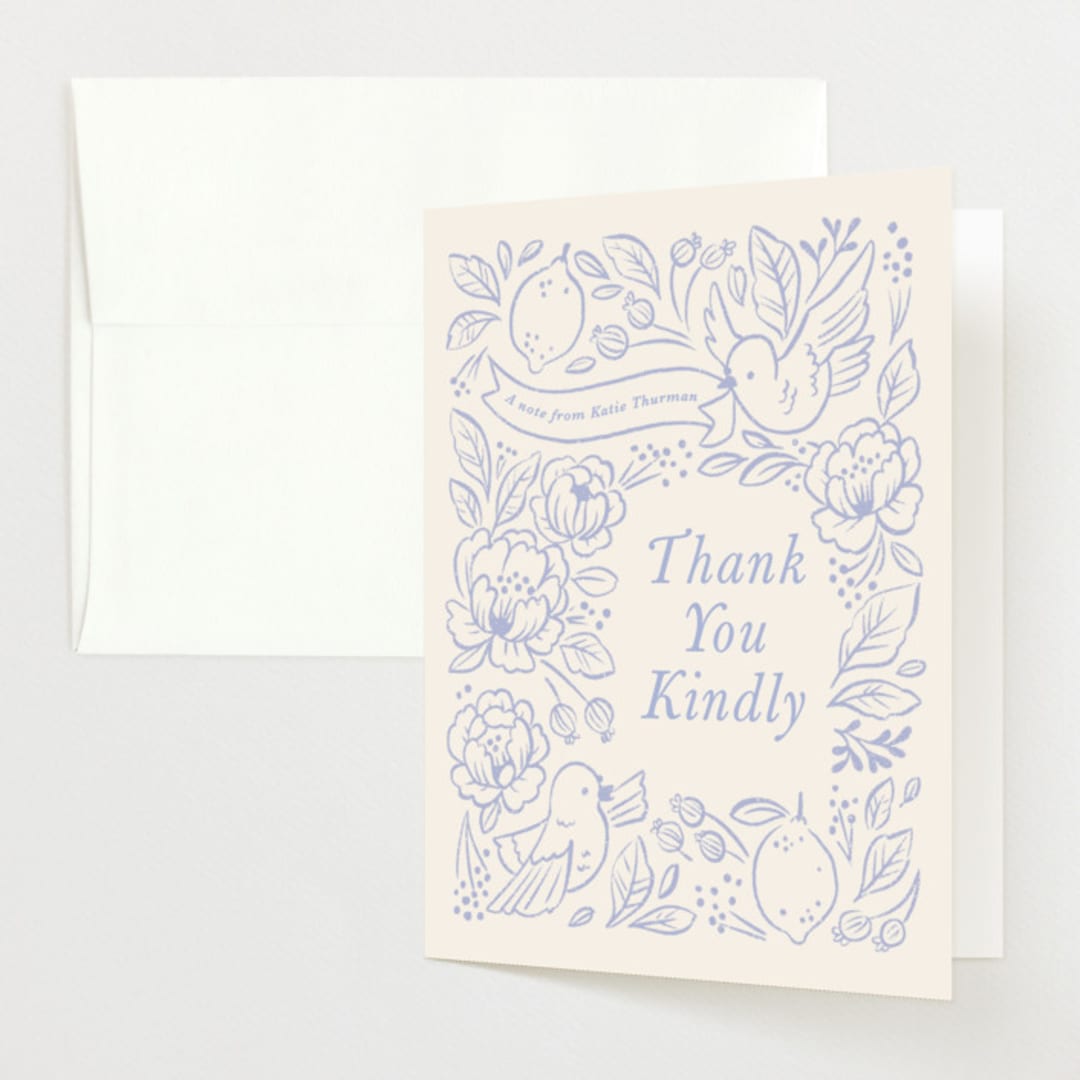 "Love Birds" - Baby Shower Thank You Cards in Porcelain by Rebecca Smith - Front