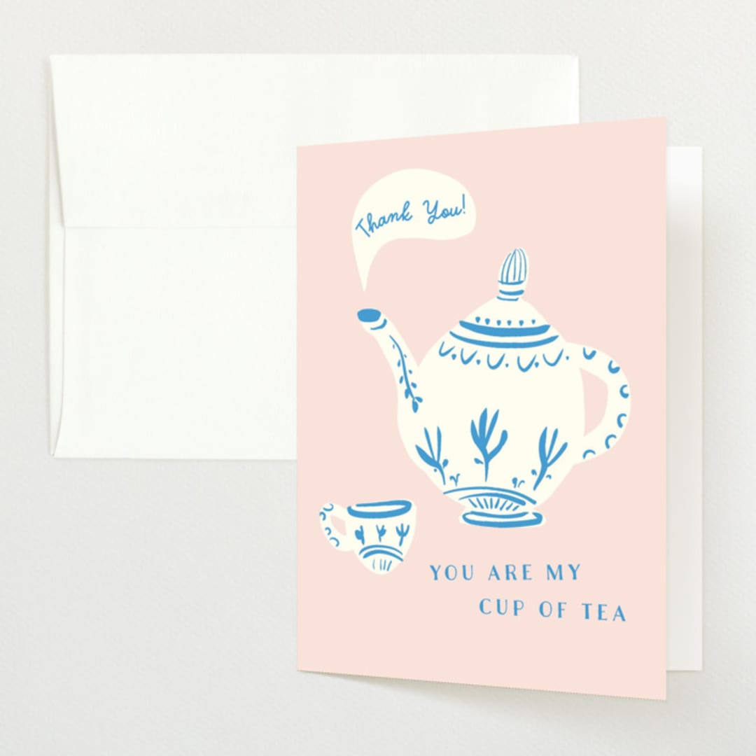"China Tea Set" - Baby Shower Thank You Cards in Blush by Ani Somi - Front