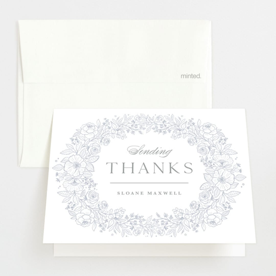 "Wild Roses" - Baby Shower Thank You Cards in Powder Blue by Kristen Smith - Front