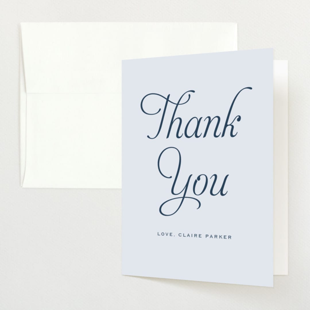 "Modernne" - Baby Shower Thank You Cards in Powder by Carolyn MacLaren - Front