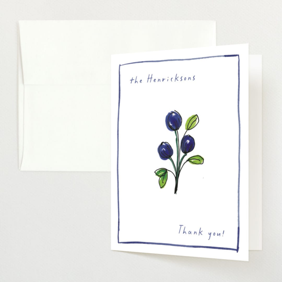 "Blue Bells" - Baby Shower Thank You Cards in Cornflower by Mere Paper - Front