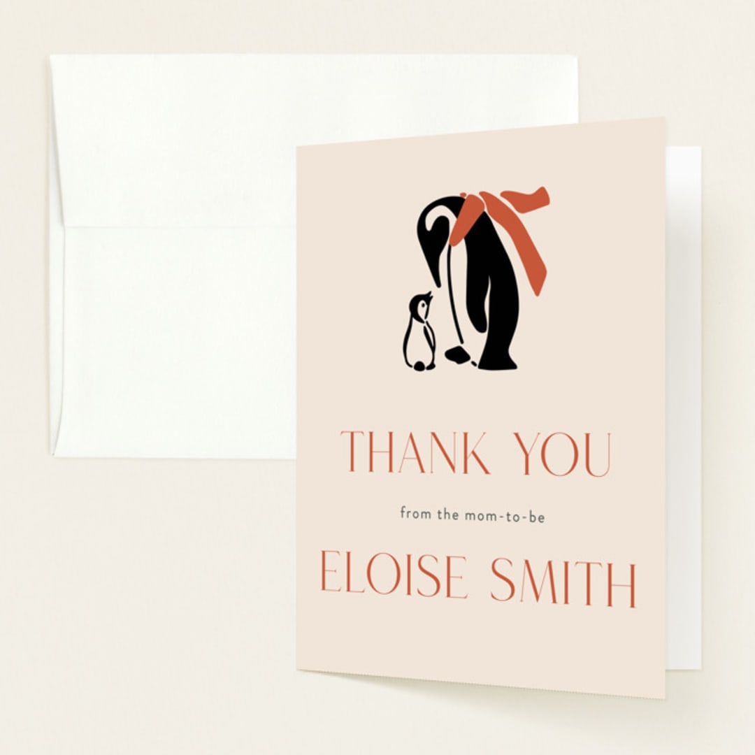"Penguin Print" - Baby Shower Thank You Cards in Scarlet by Lauren Jinhee - Front