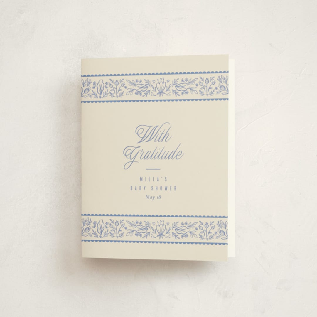 "Bloomy Baby" - Baby Shower Thank You Cards in Cobalt by Ana Sharpe - Front