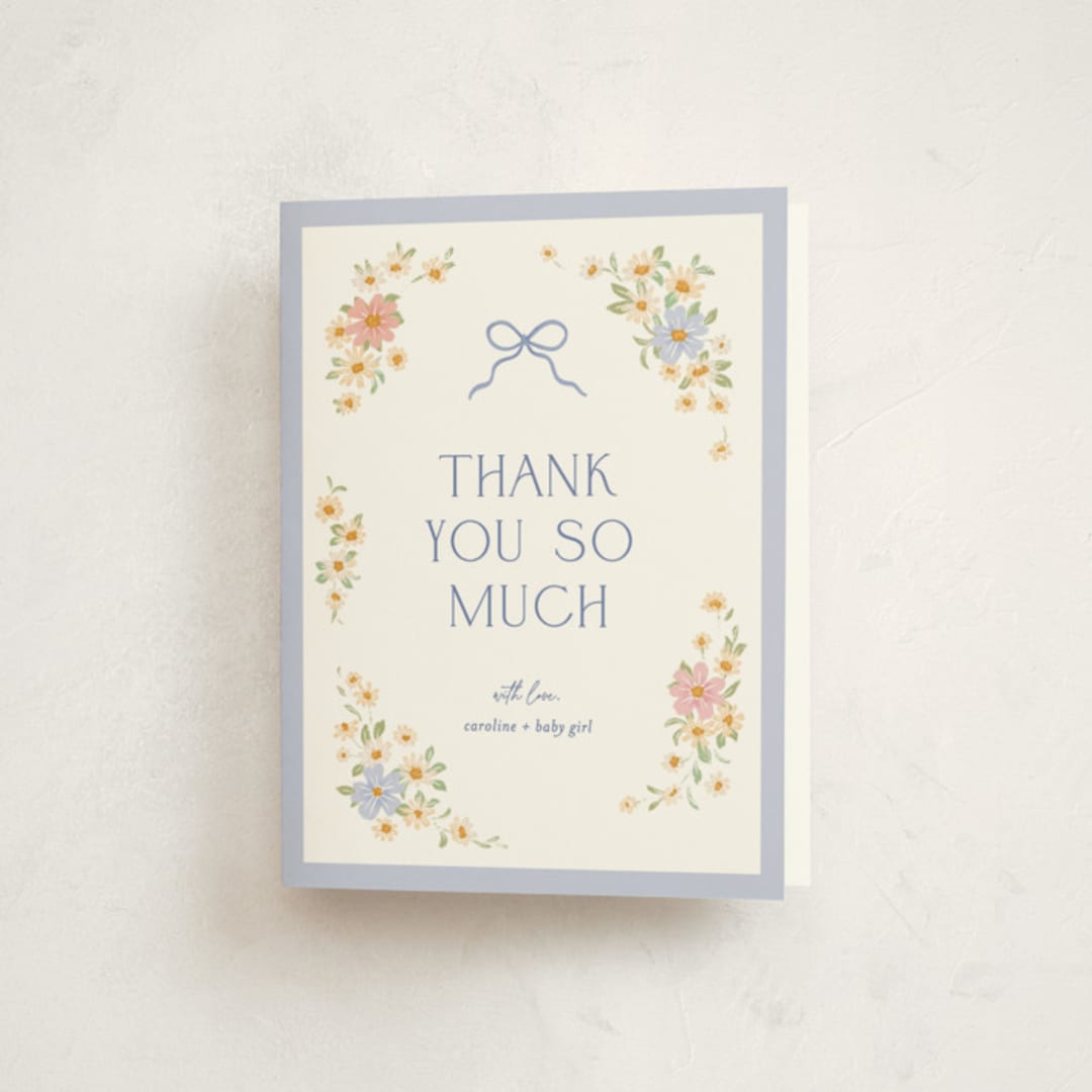 "Bitty Bouquet" - Baby Shower Thank You Cards in Periwinkle by Paper Raven Co. - Front